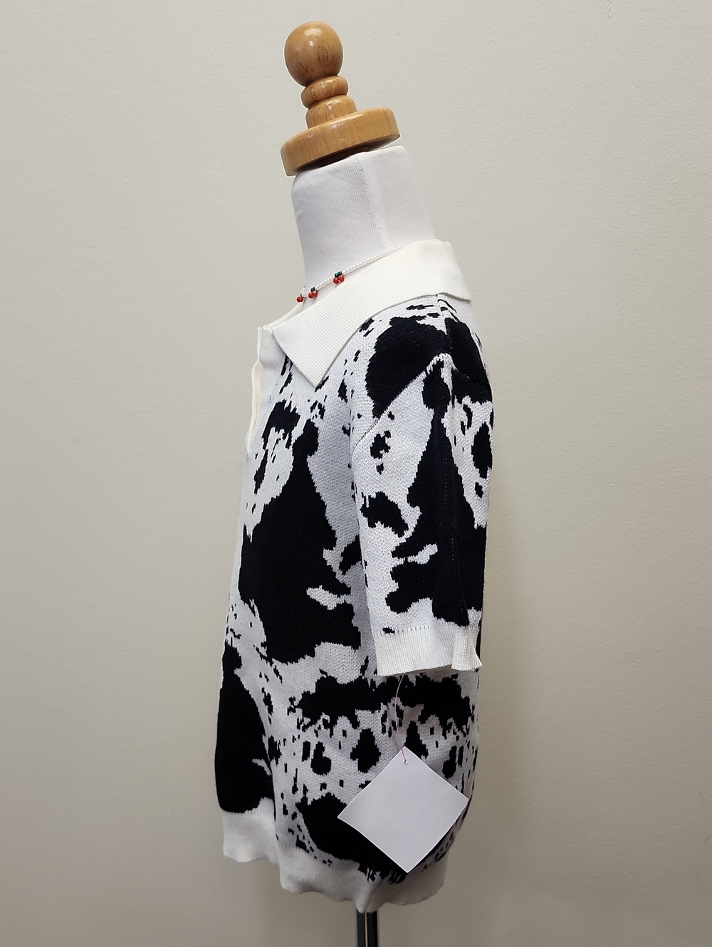 Black White Abstract Knit Polo Sweater Size 10 NWT - Picture 2 of 4